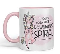 Vixar Today's Yoga Pose is Downward Spiral Unicorn Sarcastic Joke Ceramic Coloured Mug Cup for Tea Coffee Hot Brew 330ml 11 Oz Gift (Pink)