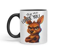 Vixar Try Me I Dare You Sarcastic Kangaroo - Coloured Ceramic Mug Cup Gift, 11oz (Black)