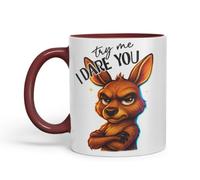 Vixar Try Me I Dare You Sarcastic Kangaroo - Coloured Ceramic Mug Cup Gift, 11oz (Maroon)