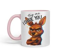 Vixar Try Me I Dare You Sarcastic Kangaroo - Coloured Ceramic Mug Cup Gift, 11oz (Pink)