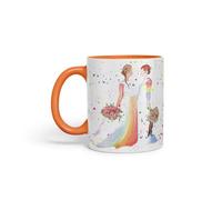 Vixar Wedding Mrs and Mrs Pride Lesbian Gay Watercolour Art Coloured Mug Cup Gift Birthday Work Office Tea Coffee (Orange)
