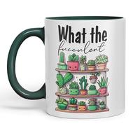 Vixar What The fucculent, Succulent Plant Joke Sarcastic Ceramic Coloured Mug Cup for Tea Coffee Hot Brew 330ml 11Oz Gift (D Green)