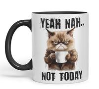 Vixar Yeah Nah.. Not Today, Cat Gift Sarcastic Joke Ceramic Coloured Mug Cup for Tea Coffee Hot Brew 330ml 11Oz (Black)
