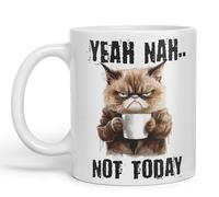 Vixar Yeah Nah.. Not Today, Cat Gift Sarcastic Joke Ceramic Coloured Mug Cup for Tea Coffee Hot Brew 330ml 11Oz (White)