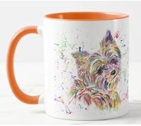 Vixar Yorkshire Terrier Yorkie Dog Pet Watercolour Rainbow Art Coloured Mug Cup Gift Birthday Work Office Christmas Tea Coffee (Orange)