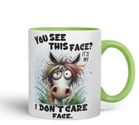 Vixar You See This Face It’s My I Don’t Care Face Funny Highland Cow Coloured Mug Cup 11oz (Light Green)
