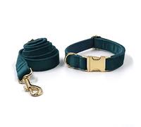VIXDA Vintage Emerald Green Dog Harness Dog Collar with Leash Adjustable Soft Bowtie Dog Collar Leash