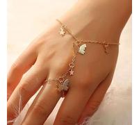 VIXDA Vintage Punk Butterfly Tassel Chain Ring With Bracelet Link Wrist Chain Finger Rings For Women Flower Pearl Zircon Ring Jewelry