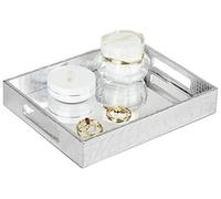 Vixdonos Decorative Mirror Tray,Silver Vanity Tray,Leather Catchall Organizer for Makeup,Perfume and Cosmetic on Dresser or Coffee Table(Small, Silver)