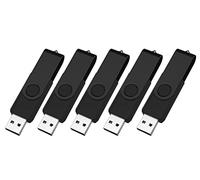 Vixelle 5 Pack 4GB USB Stick All-Black USB Flash Drive - Stylish 360° Metal Swivel USB Memory Sticks with Keychain Loop - Portable USB Pen Drive Bulk Pack for PC, Mac, TV, Car Audio, Video