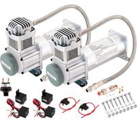 Vixen Horns Heavy Duty Dual Onboard Air Compressors 200 PSI. Universal Replacement for Truck/Car Train Horn/Suspension/Ride/Bag kit/System. Fits All 12v Vehicles Like Semi/Pickup/Jeep VXC8301DP