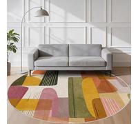 VIXENIUM 70s Extra Large Round Rug 240cm Diameter Living Room | Retro Vintage Dopamin Pattern, Bedroom Kitchen, Non Slip, Low Pile, Washable, Circle Area Rugs, 70s Decor Carpet