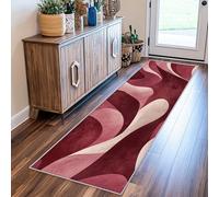 VIXENIUM Abstract Rug Runners for Hallways Non Slip Washable, Retro Burgundy Wine Red Runner Rug for Hall Kitchen Bedroom Rubber Backed, Back Door Mats Indoor 120x360 cm