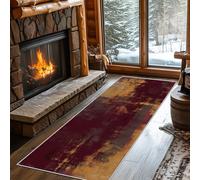 VIXENIUM Abstract Runner Rugs for Hallway Washable Non Slip, Rusty Burgundy Red Yellow Runner Rug for Hall Kitchen Bedroom Rubber Backed, Long Door Mats Indoor 60x230 cm