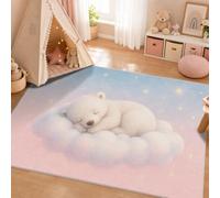 VIXENIUM Bear Kawaii Rug for Kids Room, Square 120 x 120 cm, Decor Carpet | Ombre Pink Blue Cute Animal Area Rug Non Slip, Low Pile, Machine Washable, Bedroom, Nursery, Boys Girls Teen Play Room