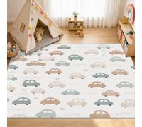 VIXENIUM Car Rug for Kids Room, Square 120 x 120 cm, Decor Carpet | Light Blue Brown Area Rug Non Slip, Low Pile, Machine Washable, Bedroom, Nursery, Boys Girls Teen Play Room