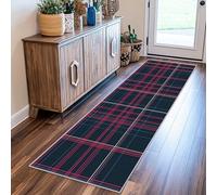 VIXENIUM Checkered Rug Runners for Hallways Non Slip Washable, Tartan Blue Red Runner Rug for Hall Kitchen Bedroom Rubber Backed, Back Door Mats Indoor 70x300 cm