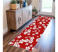 VIXENIUM Cherry Blossom Rug Runners for Hallways Non Slip Washable, Red Floral Girls Runner Rug for Hall Kitchen Bedroom Rubber Backed, Back Door Mats Indoor 60x230 cm