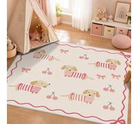 VIXENIUM Dachshund Dog Rug for Kids Room, Square 200 x 200 cm, Decor Carpet | Pink Puppy Bow Cherry Area Rug Non Slip, Low Pile, Machine Washable, Bedroom, Nursery, Boys Girls Teen Play Room