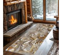 VIXENIUM Damask Rug Runners for Hallways Non Slip Washable, Vintage Victorian Gold Floral Runner Rug for Hall Kitchen Bedroom Rubber Backed, Back Door Mats Indoor 60x230 cm