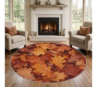 VIXENIUM Fall Leaf Extra Large Round Rug 200cm Diameter Living Room | Autumn Brown Farmhouse Pattern, Bedroom Kitchen, Non Slip, Low Pile, Washable, Circle Area Rugs, Fall Leaf Decor Carpet