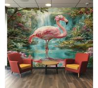 VIXENIUM Flamingo Wallpaper for Living Room Kitchen Bedroom, Forest Landscape Jungle Wallpaper Wall Art Stickers Mural 140x200 cm, Flamingo Sticker for Walls Decor