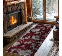 VIXENIUM Floral Runner Rugs for Hallway Washable Non Slip, Vintage Grey Red Flower Runner Rug for Hall Kitchen Bedroom Rubber Backed, Long Door Mats Indoor 60x270 cm
