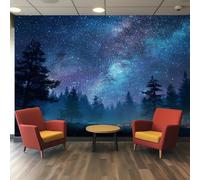 VIXENIUM Forest Wallpaper for Living Room Kitchen Bedroom, Midnight Blue Sky Wallpaper Wall Art Stickers Mural 215x315 cm, Forest Sticker for Walls Decor