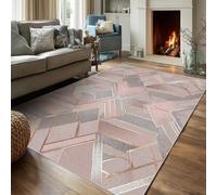 VIXENIUM Geometric Rug for Living Room, Square Rugs 240 x 240 cm, Modern Pink Silver Rugs Non Slip Low Pile Washable for Bedroom Kitchen, Geometric Decor Carpet
