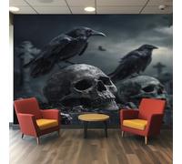 VIXENIUM Goth Wallpaper for Living Room Kitchen Bedroom, Skull Crow Gothic Wallpaper Wall Art Stickers Mural 256x350 cm, Goth Sticker for Walls Decor