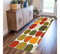 VIXENIUM Mid-Century Modern Rug Runners for Hallways Non Slip Washable, Green Red Plaid Check Runner Rug for Hall Kitchen Bedroom Rubber Backed, Back Door Mats Indoor 60x270 cm