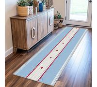 VIXENIUM Nautical Rug Runners for Hallways Non Slip Washable, Blue Red Striped Runner Rug for Hall Kitchen Bedroom Rubber Backed, Back Door Mats Indoor 80x150 cm