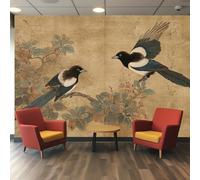 VIXENIUM Oriental Wallpaper for Living Room Kitchen Bedroom, Chinese Japanese Vintage Floral Bird Wallpaper Wall Art Stickers Mural 175x250 cm, Oriental Sticker for Walls Decor