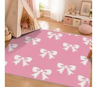 VIXENIUM Pink Bow Rug for Kids Room, Square 120 x 120 cm, Decor Carpet | Girly Sweet Princess Area Rug Non Slip, Low Pile, Machine Washable, Bedroom, Nursery, Boys Girls Teen Play Room