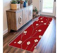 VIXENIUM Red Floral Runner Rugs for Hallway Washable Non Slip, Beautiful Small Flower Girls Runner Rug for Hall Kitchen Bedroom Rubber Backed, Long Door Mats Indoor 80x300 cm