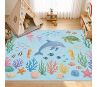 VIXENIUM Sea Animal Rug for Kids Room, Square 240 x 240 cm, Decor Carpet | Ocean Dolphin Turtle Fish Area Rug Non Slip, Low Pile, Machine Washable, Bedroom, Nursery, Boys Girls Teen Play Room