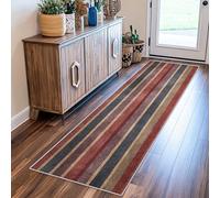 VIXENIUM Stripe Runner Rugs for Hallway Washable Non Slip, Vintage Antique Distressed Red Blue Runner Rug for Hall Kitchen Bedroom Rubber Backed, Long Door Mats Indoor 60x270 cm