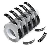 Vixic 9mm Embossing Tape Compatible for Dymo Label Tape Black 3D Plastic Self-Adhesive Embossing Labels Compatible with DYMO Omega Junior Embossing Label Makers, 5 Pack