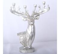 VIXPET Deer Head Sculpture, Elk candlestick Reindeer Antlers Ornament Sculpture Reindeer Art Resin candle holderDesktop Decoration -silver