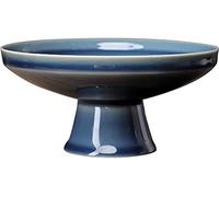 VIXPET Retro Ceramic Round Pedestal Bowl Fruit Bowl Holder Dessert Display Stand for Kitchen Counter Centerpiece Table Decor Serving Fruit Tray Large-Blue