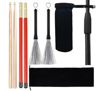 VixxNoxx Drum Sticks Kit - 3 Pairs DrumSticks with Clamp-On Bag, 5A, Retractable Drum Brushes, Rods Drum Brushes, Percussion Instrument Accessories for Cajon Jazz Folk Acoustic