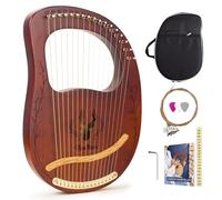 VixxNoxx Lyre Harp, 16 Metal Strings Mahogany Lyra Harp Stringed Musical Instruments with Tuning Wrench, Spare String Set, Manual Book