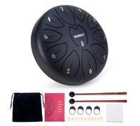 VixxNoxx Rain Drum for Outside Garden, 6 Inches 11 Notes Steel Tongue Handpan Percussion Instrument for Yoga Meditation & Sound Therapy, Adult Gift with Bag, Mallets & Songbook (Black)