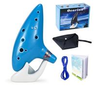VixxNoxx Zelda Ocarina 12-Hole Alto C, Ocarina of Time Replica, Sound Healing Instruments for Adult Beginners with Tutorial Display Stand (Sky Blue)