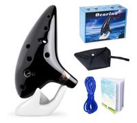 VixxNoxx Zelda Ocarina 12 Hole Alto C, Ocarina of Time Replica | Sound Healing Instruments for Adult Beginners with Tutorial Display Stand, Ideal Gift for Zelda Fans (Black)