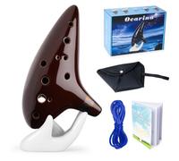 VixxNoxx Zelda Ocarina 12 Hole Alto C, Ocarina of Time Replica | Sound Healing Instruments for Adult Beginners with Tutorial Display Stand, Ideal Gift for Zelda Fans (Brown)