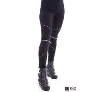 Vixxsin Punk Gothic Wind Zipper Rivets Stretchy Long Leggings Pants Trousers - Black (L - UK 12-14)