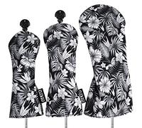 VIXYN Golf Club Covers - 3 Pack Golf Club Head Covers for Driver, Woods and Hybrid - Driver Headcover to Fit All Golf Clubs (Black Floral)