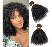 VIYAVIYA Natural Color Afro kinky Curly Hair Extensions Jerry Curl Short Styles Brazilian Virgin 100% Human Hair Extensions 16 Inch Unprocessed Hair