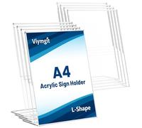 Viymgit A4 Acrylic Sign Holder, 8 Pack Clear Table Perspex Display Stand, Plastic Vertical L-Shape Menu Poster Holder for Restaurant, Office, Exhibition, Store